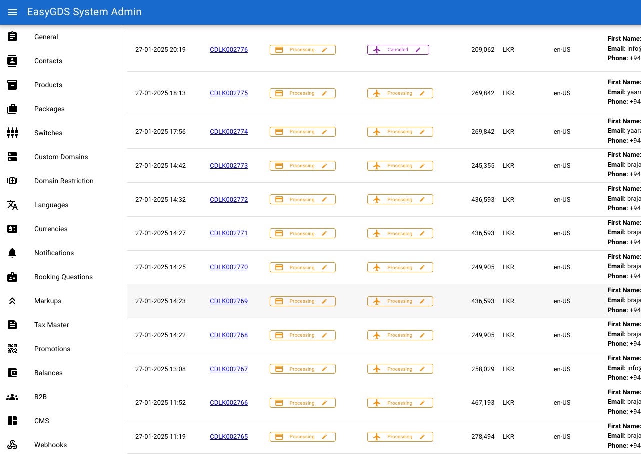 Booking management dashboard